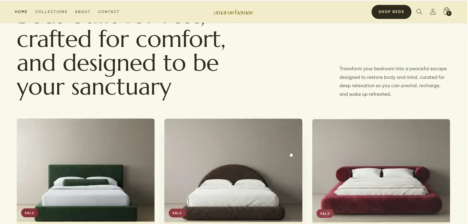 Crafted for comfort, a section of the Amares Homes site