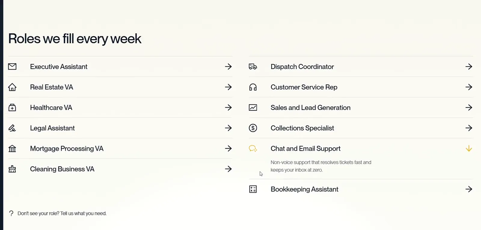 The roles they fill every week, a section of the One Virtual Global site