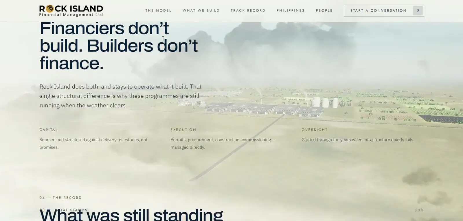 Financiers don’t build. Builders don’t finance, a section of the Rock Island Ventures site